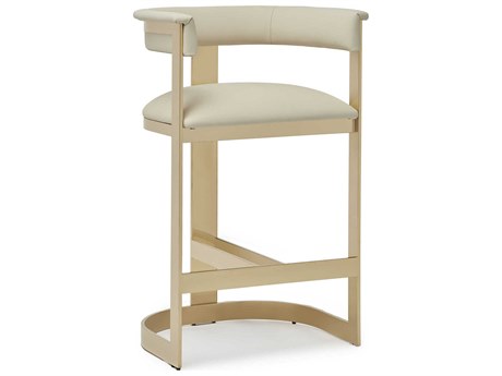 Interlude Home Darcy Polished Brass Buff Cream Upholstered Counter Stool