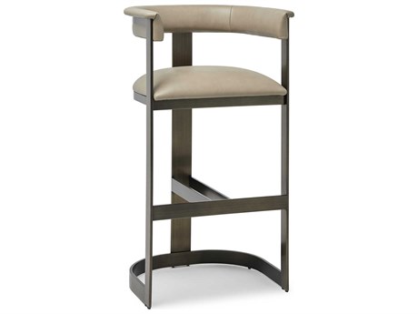 Interlude Home Darcy Antique Bronze Fawn Taupe Leather Bar Stool