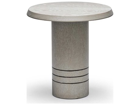 Interlude Home Hunt Round Wood Cliffside Grey Classic Bronze End Table