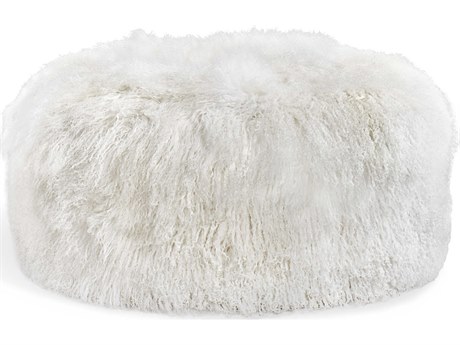 Interlude Home Amal Ivory White Fur Ottoman