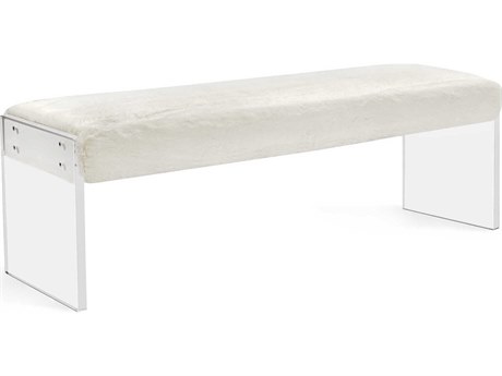 Interlude Home Riley Ivory Clear Acrylic White Fur Accent Bench