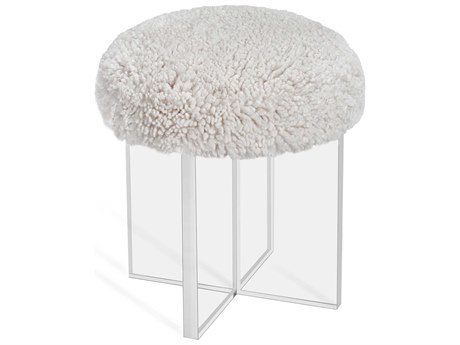 Interlude Home Jules Clear Winter White Fur Accent Stool