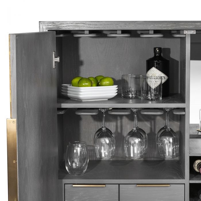 Interlude Home Light Grey/ Grey Wash/ Antique Brass Bar Cabinet | IL188105