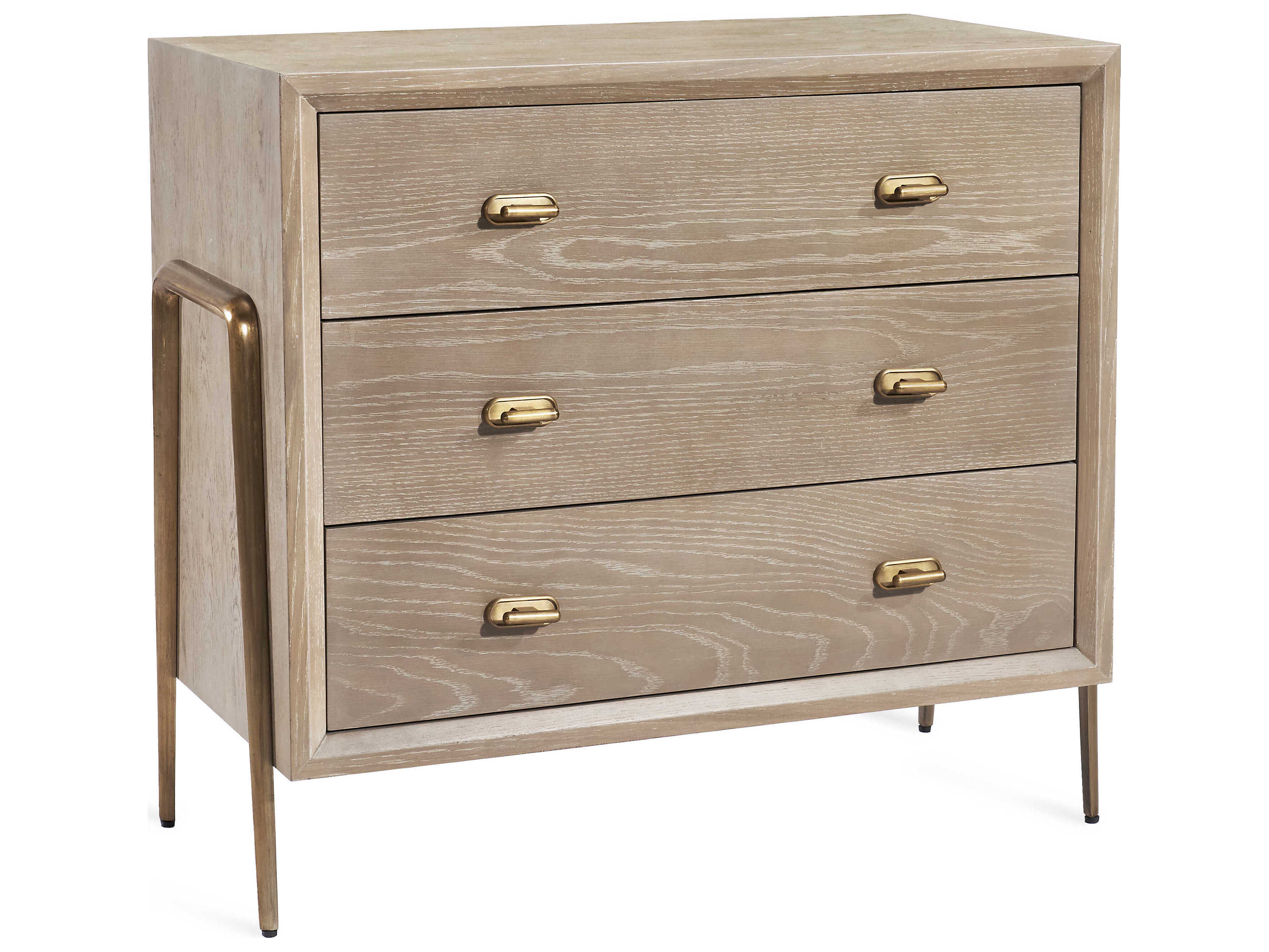 Interlude Home Creed Taupe Ceruse   Antique Brass Three-drawers Accent 