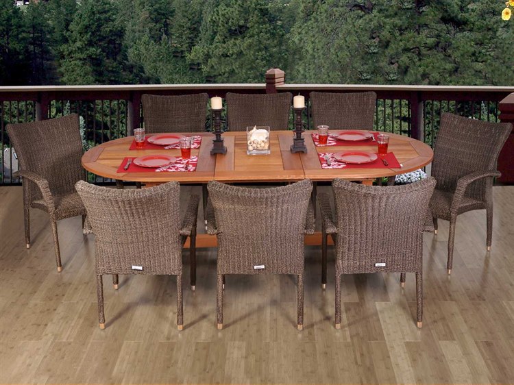 International Home Miami Amazonia Eucalyptus & Wicker Nine Piece Extendable Oval Renaissance Dining Set