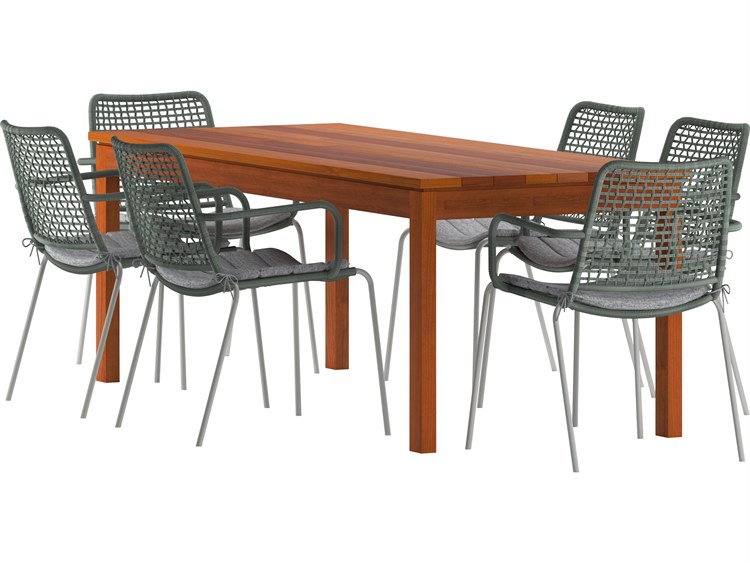 International Home Miami Amazonia Villeneuve Eucalyptus 7 Piece Outdoor Rectangular dining set with Grey chairs