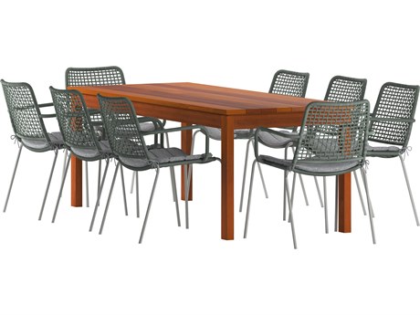 International Home Miami Amazonia Villeneuve Eucalyptus 9 Piece Outdoor Rectangular dining set with Grey chairs