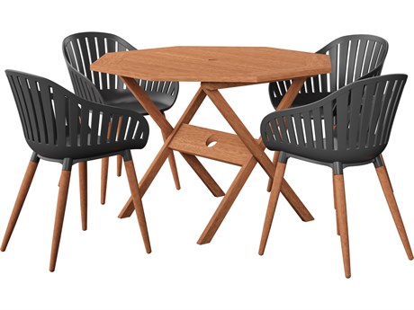 International Home Miami Amazonia Austria Eucalyptus 5 Piece Outdoor Octagonal dining set with Black chairs