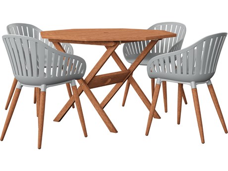 International Home Miami Amazonia Austria Eucalyptus 5 Piece Outdoor Octagonal dining set with Grey chairs