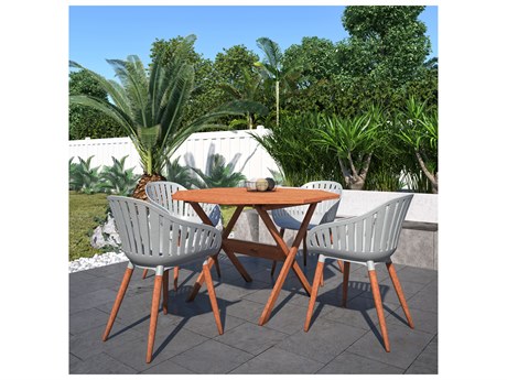 International Home Miami Amazonia Austria Eucalyptus 5 Piece Outdoor Octagonal dining set with Grey Armchairs