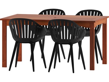 International Home Miami Amazonia Zandvoort Eucalyptus 5 Piece Outdoor Rectangular dining set with Black aluminum legs chairs