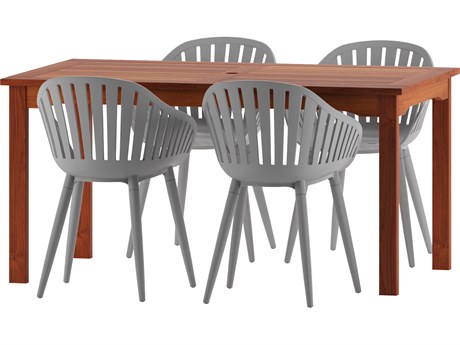 International Home Miami Amazonia Zandvoort Eucalyptus 5 Piece Outdoor Rectangular dining set with Grey aluminum legs chairs