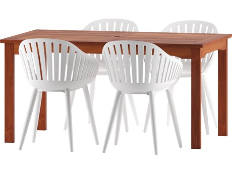 International Home Miami Amazonia Zandvoort Eucalyptus 5 Piece Outdoor Rectangular dining set with White aluminum legs chairs