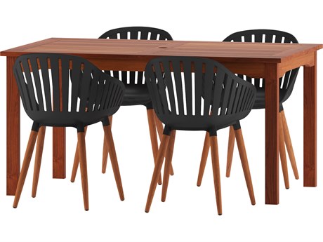 International Home Miami Amazonia Zandvoort Eucalyptus 5 Piece Outdoor Rectangular dining set with Black chairs