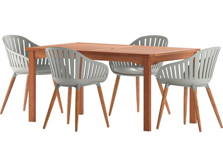 International Home Miami Amazonia Zandvoort Eucalyptus 5 Piece Outdoor Rectangular dining set with Grey chairs