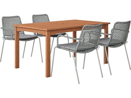 International Home Miami Amazonia Zandvoort Eucalyptus 5 Piece Outdoor Rectangular dining set with Grey Plastic chairs