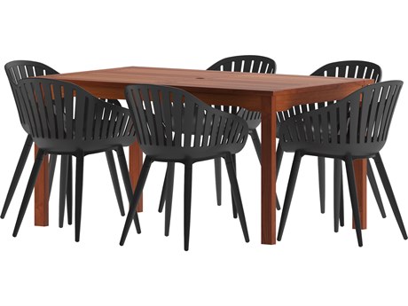 International Home Miami Amazonia Zandvoort Eucalyptus 7 Piece Outdoor Rectangular dining set with Black aluminum legs chairs