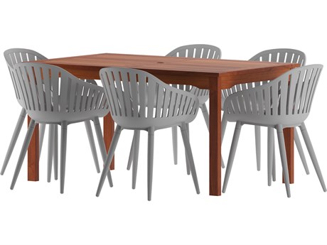 International Home Miami Amazonia Zandvoort Eucalyptus 7 Piece Outdoor Rectangular dining set with Grey aluminum legs chairs