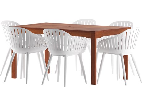 International Home Miami Amazonia Zandvoort Eucalyptus 7 Piece Outdoor Rectangular dining set with White aluminum legs chairs