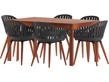 International Home Miami Amazonia Zandvoort Eucalyptus 7 Piece Outdoor Rectangular dining set with Black chairs