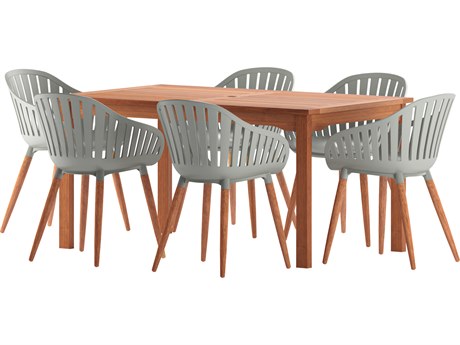 International Home Miami Amazonia Zandvoort Eucalyptus 7 Piece Outdoor Rectangular dining set with Grey chairs