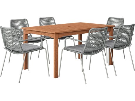 International Home Miami Amazonia Zandvoort Eucalyptus 7 Piece Outdoor Rectangular dining set with Grey Plastic chairs