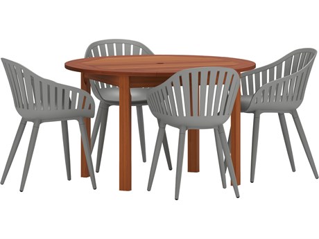 International Home Miami Amazonia Monza Eucalyptus 5 Piece Outdoor Round dining set with Grey aluminum legs chairs