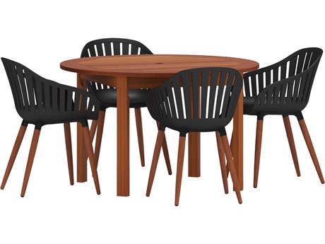 International Home Miami Amazonia Monza Eucalyptus 5 Piece Outdoor Round dining set with Black chairs