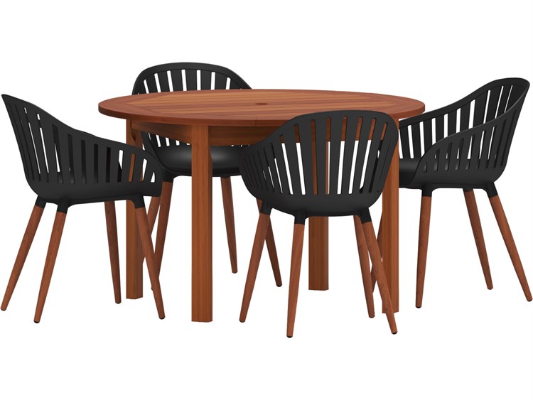 International Home Miami Amazonia Monza Eucalyptus 5 Piece Outdoor Round dining set with Black chairs