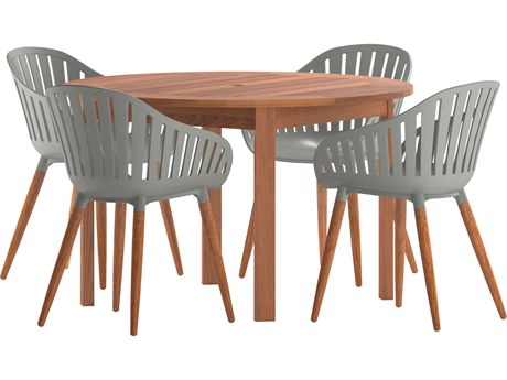 International Home Miami Amazonia Monza Eucalyptus 5 Piece Outdoor Round dining set with Grey chairs