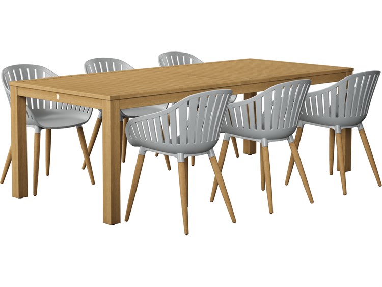 International Home Miami Amazonia Singapur Eucalyptus 7 Piece Outdoor Rectangular dining set with Grey chairs