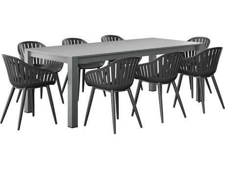 International Home Miami Amazonia Saudi Eucalyptus 9 Piece Outdoor Dining Set with Black Aluminum Chairs