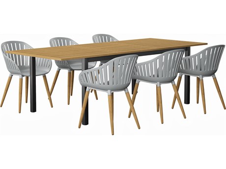 International Home Miami Amazonia 7 Piece Rectangular Patio Dining Set - Grey Plastic/Resin Chairs