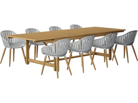 International Home Miami Amazonia Interlagos Teak Finish 9 Piece Outdoor Rectangular Extendable dining set with Grey chairs