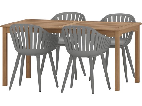 International Home Miami Amazonia Suzuka Teak 5 Piece Outdoor Rectangular dining set with Grey aluminum legs chairs