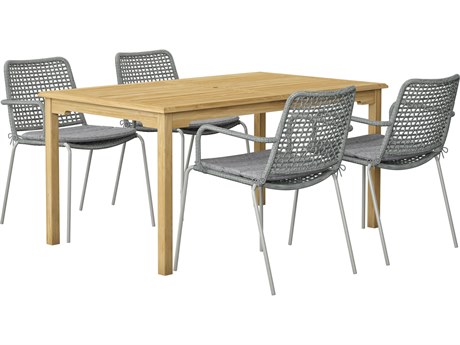 International Home Miami Amazonia Suzuka Teak 5 Piece Outdoor Rectangular dining set with Grey Plastic chairs