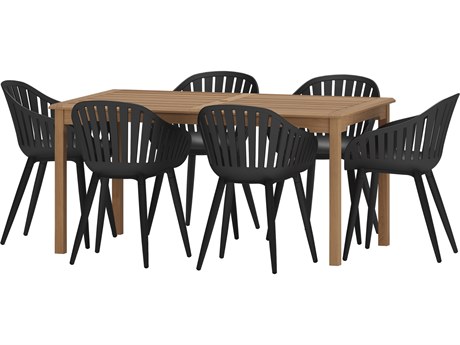International Home Miami Amazonia Suzuka Teak 7 Piece Outdoor Rectangular dining set with Black aluminum legs chairs
