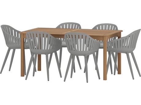International Home Miami Amazonia Suzuka Teak 7 Piece Outdoor Rectangular dining set with Grey aluminum legs chairs