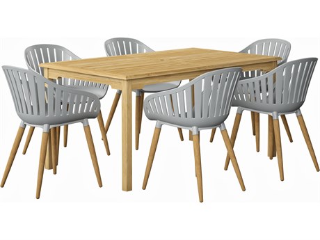 International Home Miami Amazonia Suzuka Teak 7 Piece Outdoor Rectangular dining set with Grey chairs