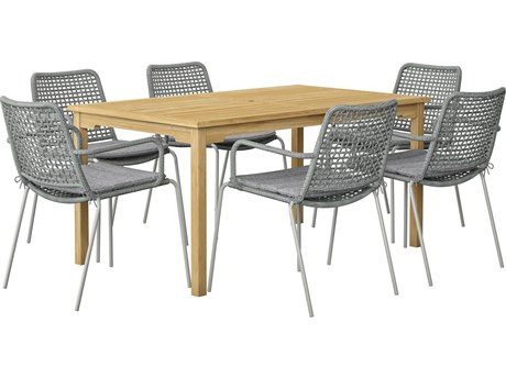International Home Miami Amazonia Suzuka Teak 7 Piece Outdoor Rectangular dining set with Grey Plastic chairs