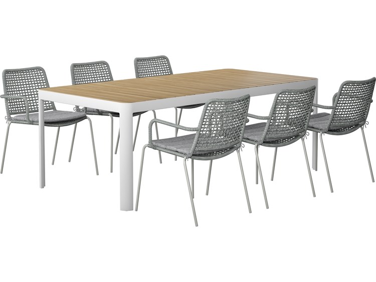International Home Miami Amazonia Kimmi Wood 7 Piece Outdoor Rectangular Dining Set with 6 Grey Chairs