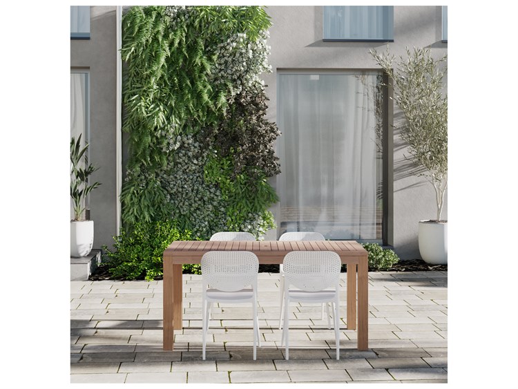 International Home Miami Amazonia Americas Teak 5 Piece Outdoor Rectangular dining set with Grey Plastic chairs