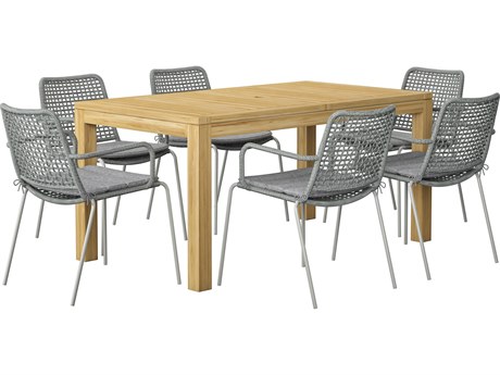 International Home Miami Amazonia Americas Teak 7 Piece Outdoor Rectangular dining set with Grey Plastic chairs
