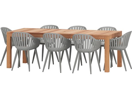 International Home Miami Amazonia Mexico Teak 9 Piece Outdoor Rectangular dining set with Grey aluminum legs chairs