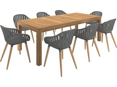 International Home Miami Amazonia Mexico Teak 9 Piece Outdoor Rectangular dining set with Grey chairs