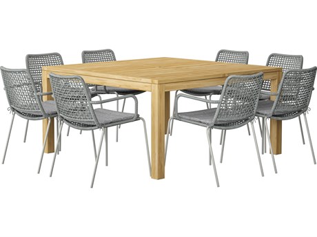 International Home Miami Amazonia Fangio Teak 9 Piece Outdoor Square Dining Set with 6 Grey Chairs