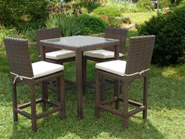 International Home Miami Atlantic Wicker Square Dark Brown Five International Home Miami Atlantic Wicker Square Dark Brown Five Piece Monza Bar Set