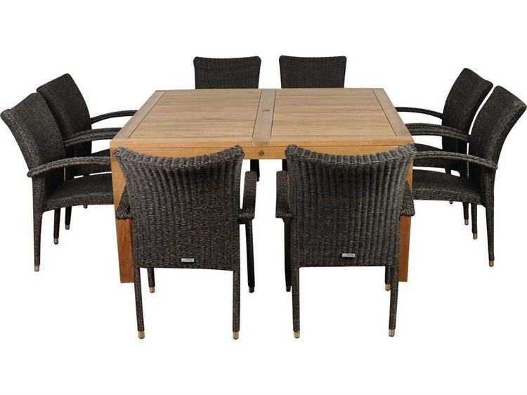 International Home Miami Amazonia Teak Square Nine Piece Versailles Outdoor Dining Set