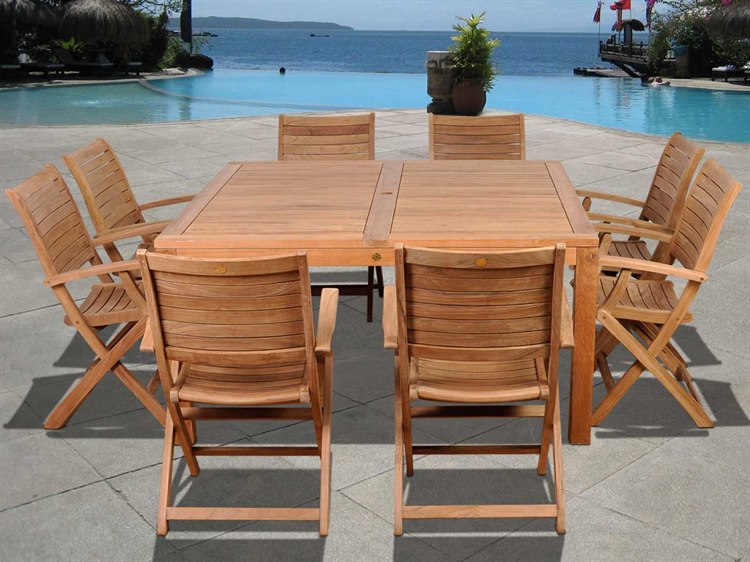 International Home Miami Amazonia Teak Square Nine Piece Boynton Outdoor Dining Set