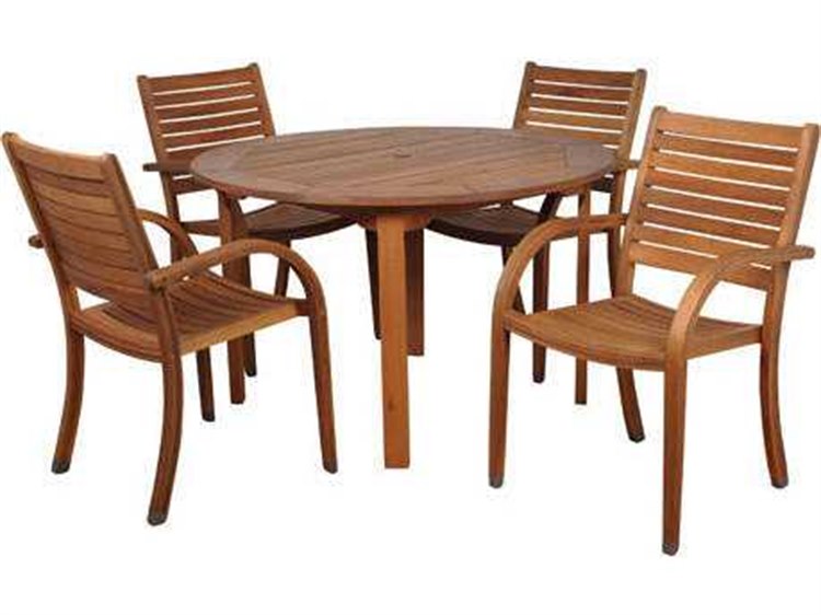 International Home Miami Amazonia Eucalyptus Round Five Piece Arizona Outdoor Patio Dining Set